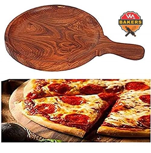 Image of W.A Bakers Wooden Round Pizza Bat with Handle /Bat /Board (Brown) Large (12 inch)