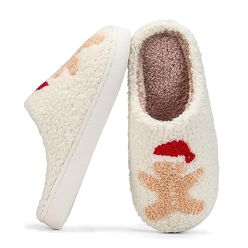 Fuzzy House Slippers for Women Smiley Face - Christmas Cozy Memory Foam Woman Slipper Indoor and Outdoor Winter Bedroom Shoes