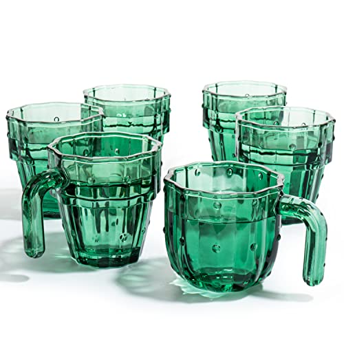 Cactus Stackable Glasses, Stacktus Gifts, Set Of 6-10 Oz Cactus Shape Glasses With Handles Green Glass Blown Figurines Plant Decorations For Parties 3.5" H 5" W - Copyright Design, Patent Pending #TOP1