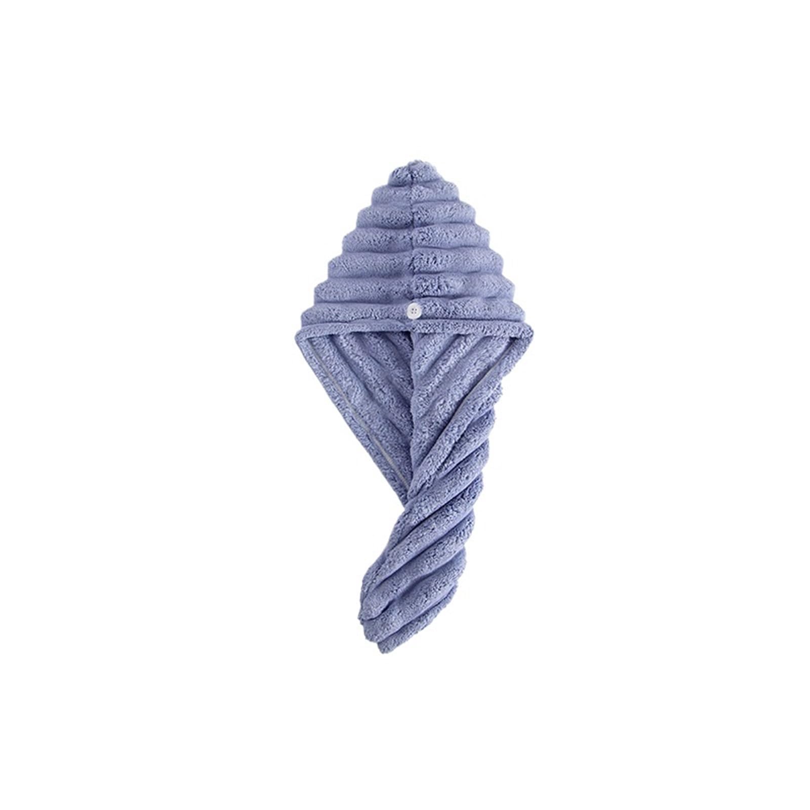 SUODEBYY Hair Towel Microfiber Quick-dry Hair Towel Cap With Button Super Absorption Bath Hat Fast Drying Wrap 65X25CM(Blue)