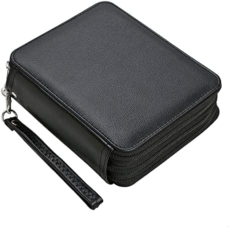Vomgomfom Colored Pencil Case - 72 Slots Pencil Holder with Zipper Closure Deluxe PU Leather Large Capacity Pencil Case for Watercolor Pens or Markers, Pencil Case Organizer for Artist (Black)