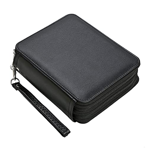 Lbxgap Estojo de lápis de poliuretano com compartimento para lápis de cor portátil, 72 compartimentos, organizador de lápis de cor com zíper para lápis de aquarela Prismacolor, lápis