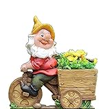 Design Zwerg mit Blumentopf NF 15156-2 Fahrrad XL 36 cm Hoch Deko Garten Gartenzwerg Figuren DekorationDesign