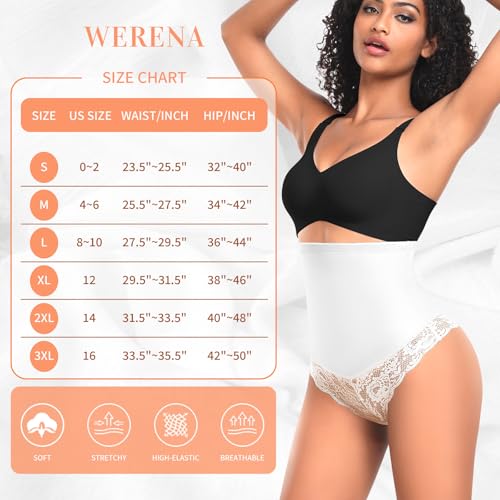 Image of Werena Tummy Control Thong Shapewear for Women Mid High Waisted Body Shaper Underwear Lace Shaping Thong Girdle Panties