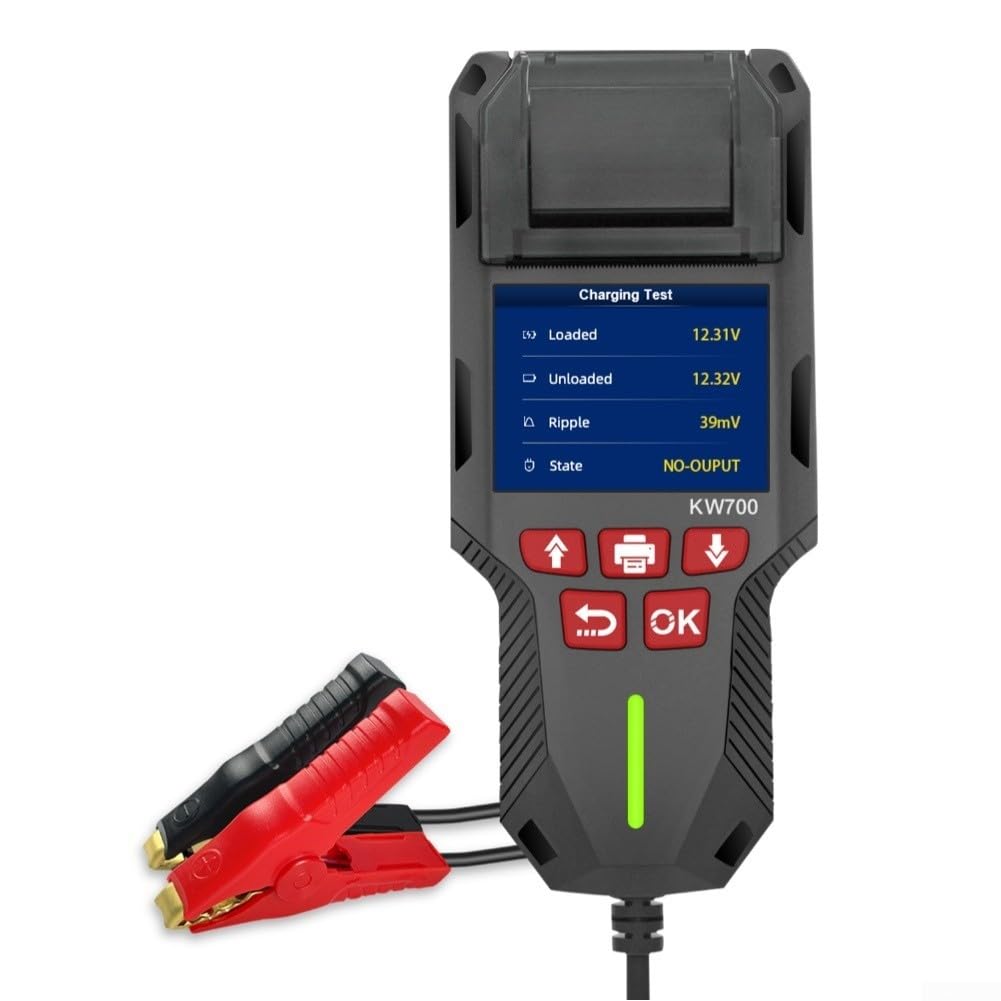 Tester KW700 per batterie al litio, AGM, GEL ed EFB da 12 V/24 V, analisi del sistema di carica, impianto di avviamento e resistenza interna con stampante termica integrata