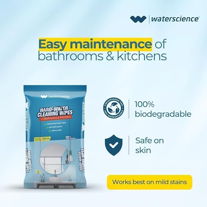 Image of WaterScience Ultimate Cleaner Combo | Tap Cleaner and Limescale Remover (1L)+ Free Microfiber Cloth | Washing Machine Descaler Tablets & Kitchen Cleaning Wipes For Bathroom, Kitchen Hard Water