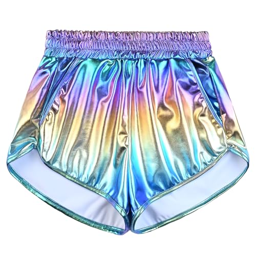 Image of Perfashion Women's Metallic Shiny Shorts Sparkly Hot Yoga Outfit