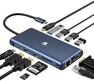 USB C Hub, Tiergrade USB-C Docking Station, 12 in 1 Triple Display Laptop USB C Dock for MacBook and Windows with 2HDMI VGA 100W PD3.0 RJ45 Ethernet 4USB Ports TF/SD Card Reader