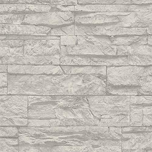 Papier peint intissé brique pierre imitation Tapisserie salle de bain 707116 70711-6 A.S. Création Best of Wood`n Stone 2nd Edition | Gris/Blanc | Rouleau (10,05 x 0,53 m) = 5,33 m²