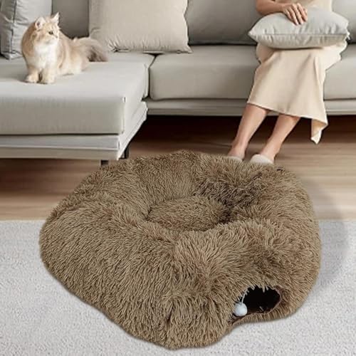 Lit tunnel pour chat en forme de donut brun avec balle de jeu - 6