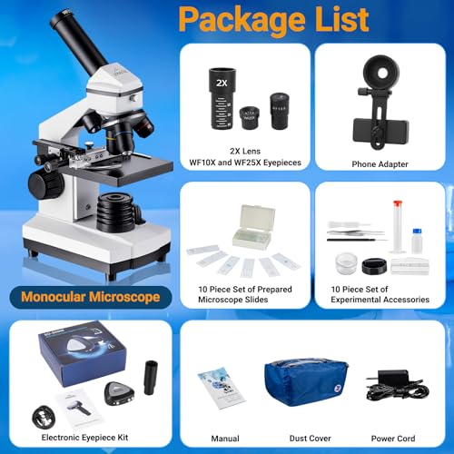 Image of Microscope for Kids Adults,40X-2000X MAXLAPTER Compound Monocular Microscope with WiFi Electronic Eyepiece,Upper and Lower Dual LED,Microscope Slides,Phone Adapter,Microscope kit for Lab Home Student