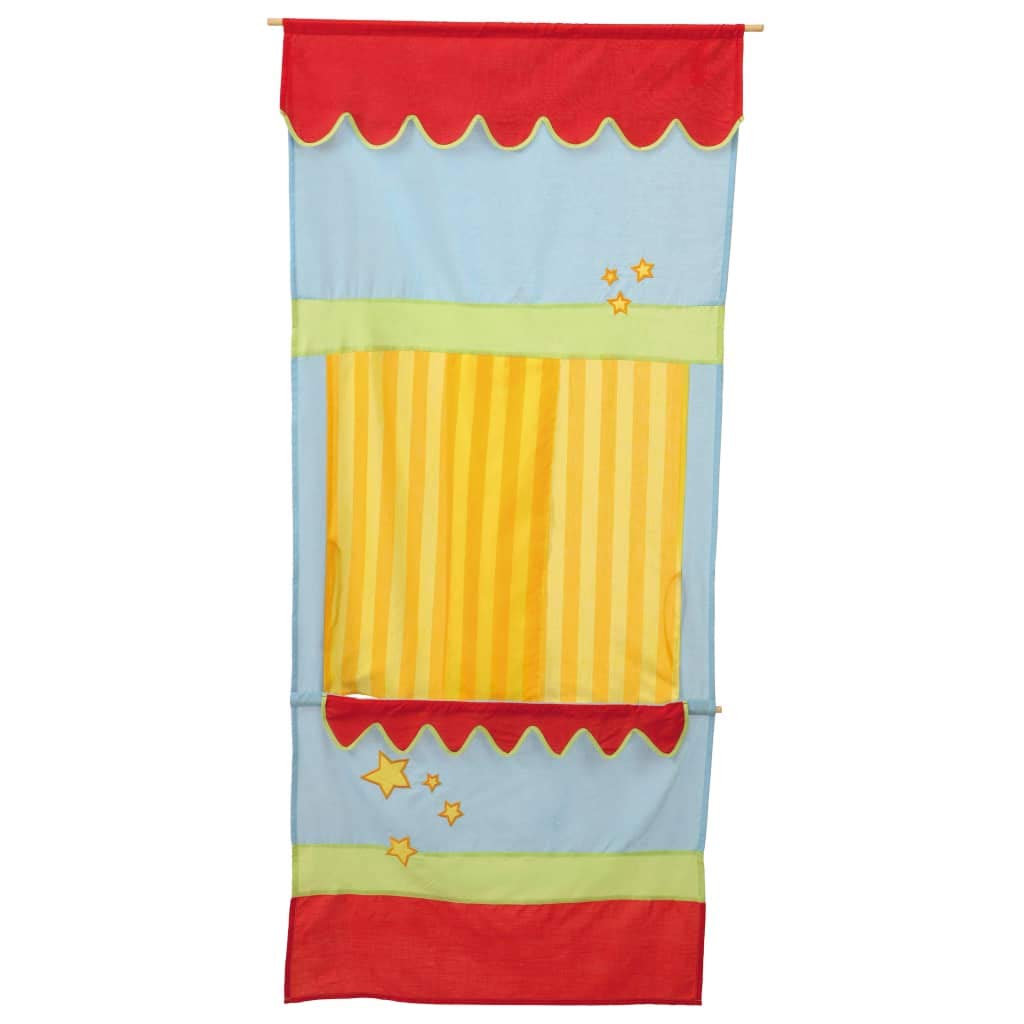 roba Théâtre de Marionnettes pour Cadre de Porte - en Bois et Tissu - avec Rideau Jaune - pour Enfants dès 3 Ans - Bleu / Rouge