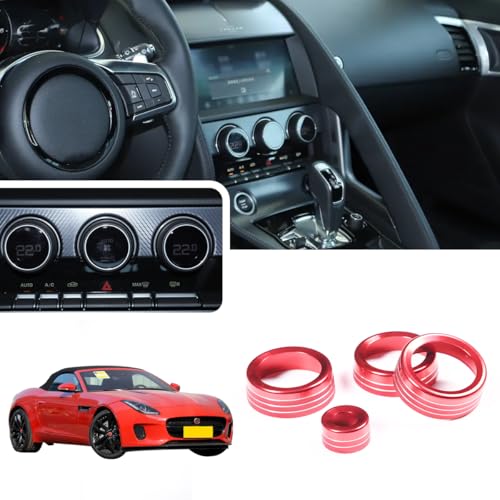 JONKOKO Aluminum Alloy AC Control Knob Ring Switch Volume Cover for Jaguar F-Type 2013-2023 Car Air Conditioner Volume Knob Cover Trim Car Accessories (Red)