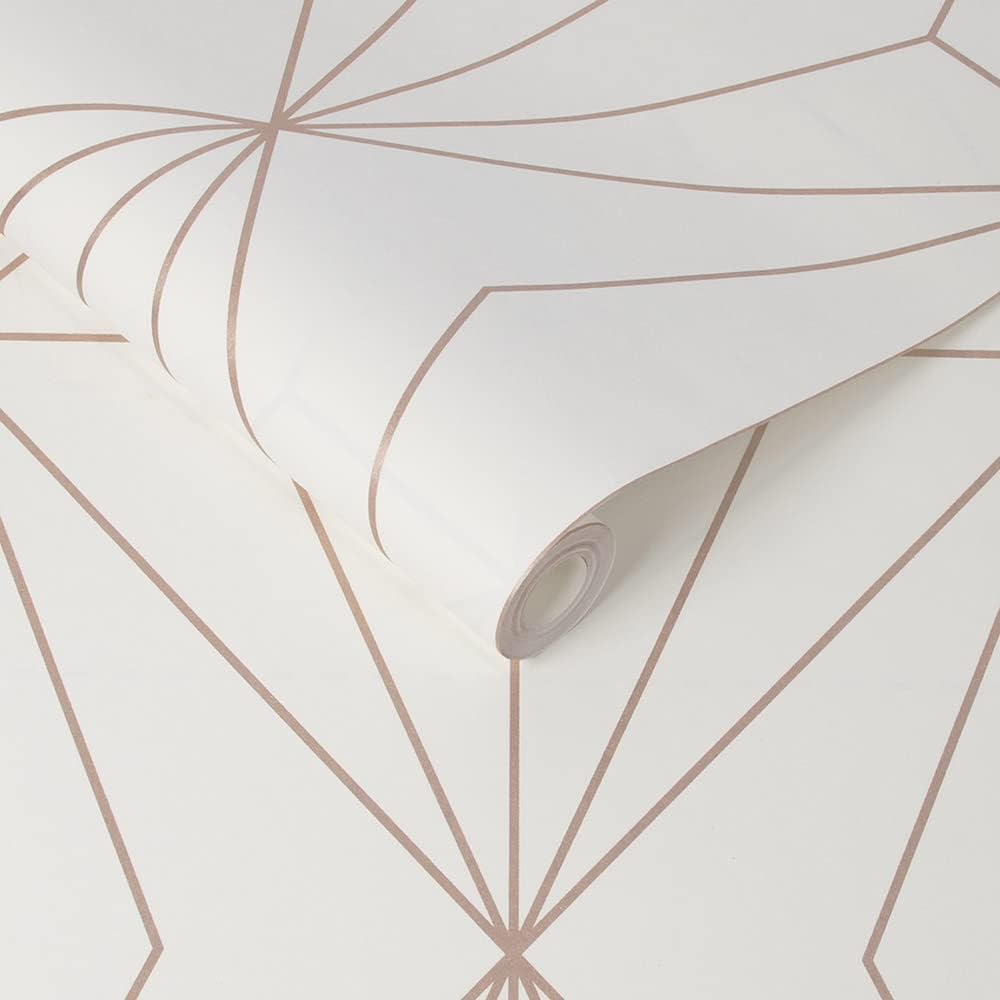 Graham & Brown Harmony Geometric Paste The Wall Wallpaper (White/Rose Gold)