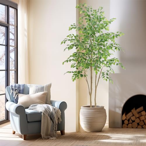 Nafresh Tall UV Resistant Ficus Tree Artificialï¼7ft(84in) Realistic Texture Potted Faux Ficus Treeï¼ Fake Trees Indoor Outdoor for Home Office Living Room Bedroom Foyer Porch Decor. - Image 6