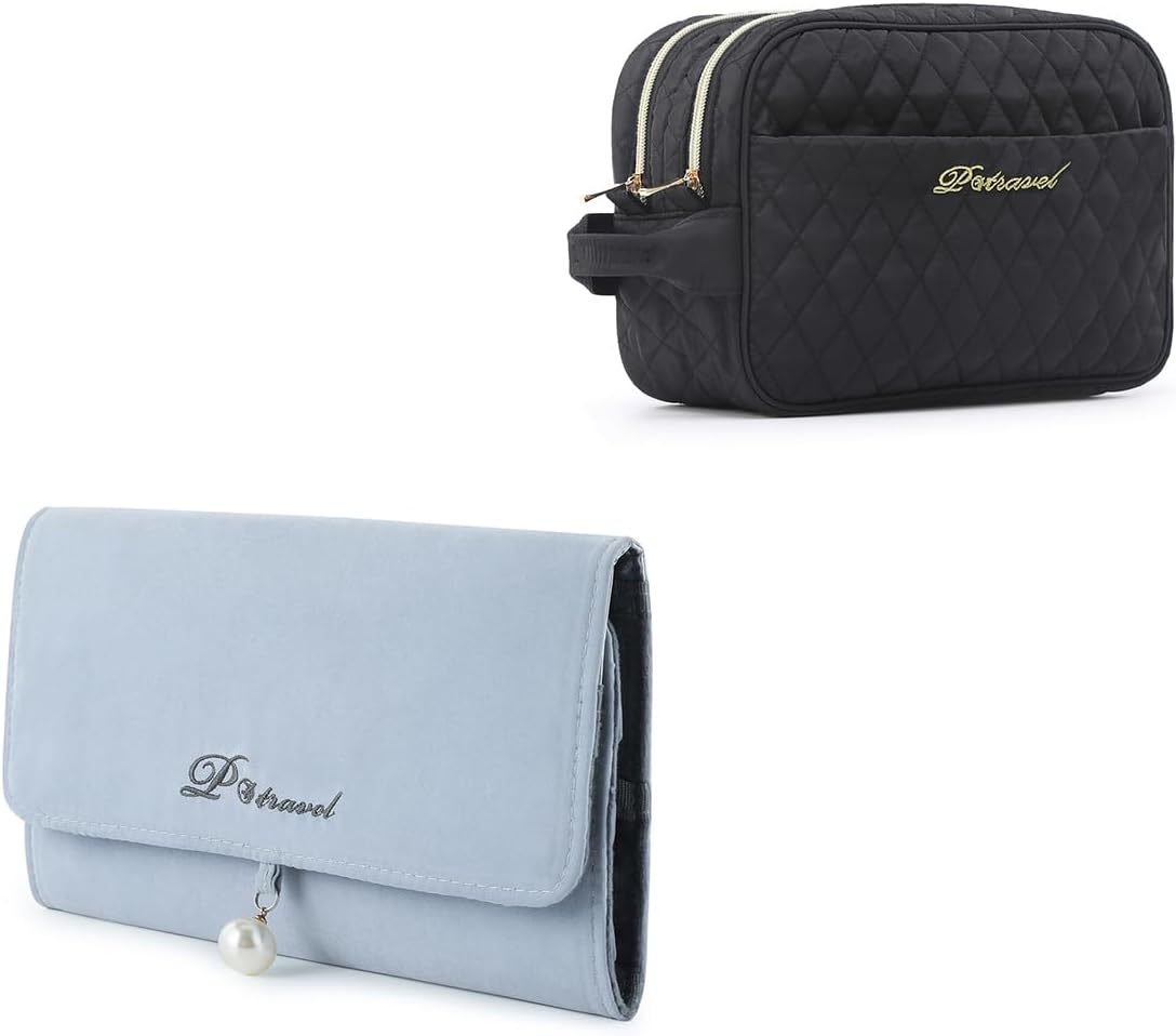 VanFn Jewelry Rolls & Cosmetic Bags, Travel Jewelry Organizer Roll, Travel Toiletry Bag for Girls Make Up Bag Brush Bags P.Travel Series