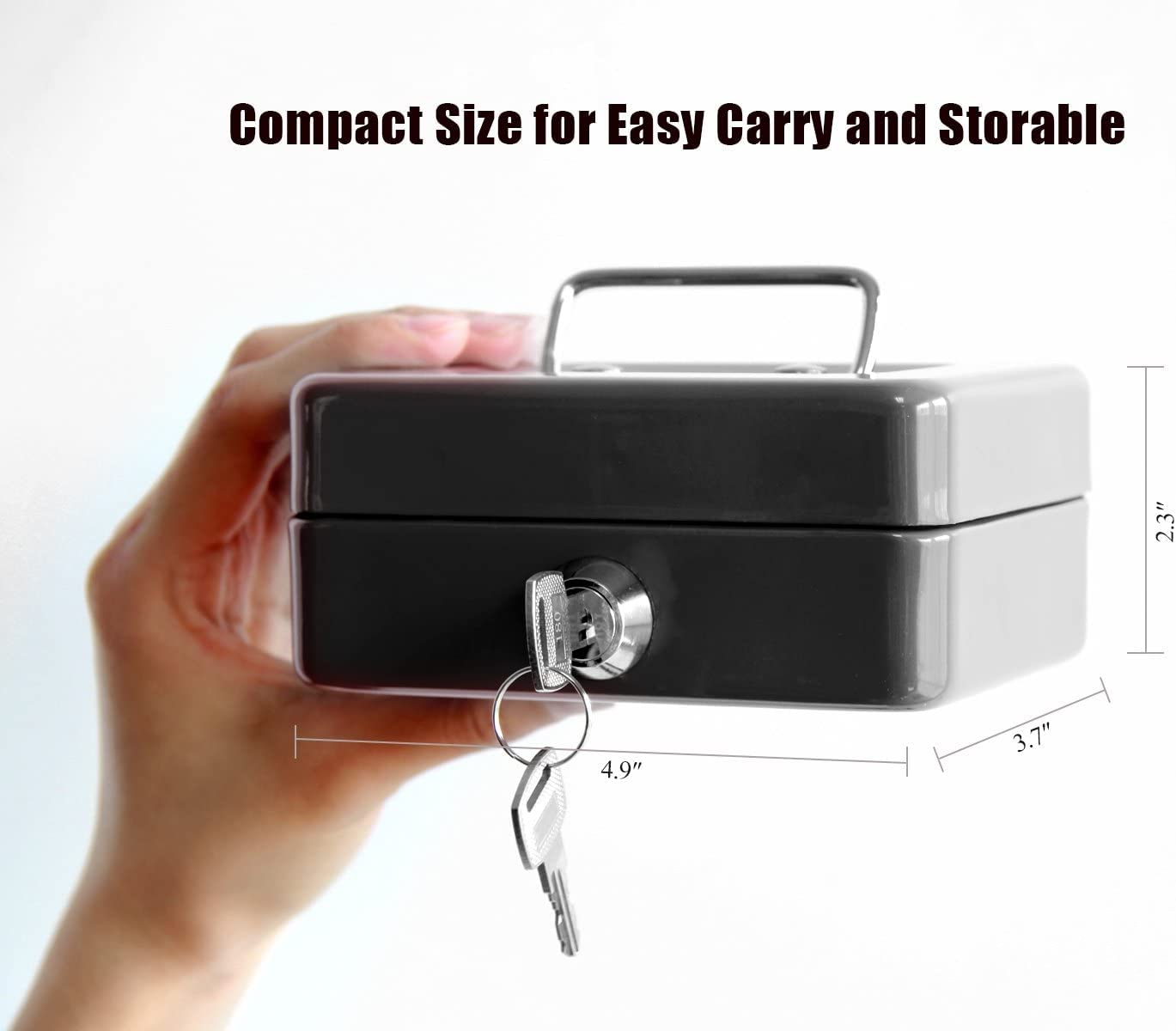 Ostin Small Cash Box with Key Lock and Coin Try, Portable Cash Box Tin Steel Money Safe Box, Pocket Money Box,Mini Metal Cash Box, Cash Box with Money Tray, Money Coin Slot (Black) 1
