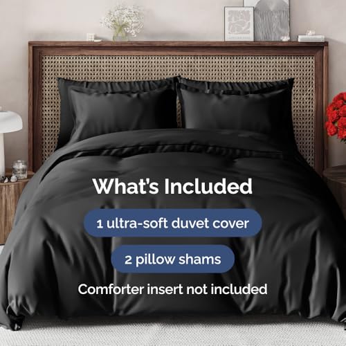Image of Duvet Cover Super King Size Set - Extra Soft Super King Duvet Cover 108 inch x 98 inch with 2 Pillow Shams for Women, Men, Kids & Teens - Hotel Luxury w / Zipper Closures & Ties - Comfy & Breathable (Black)