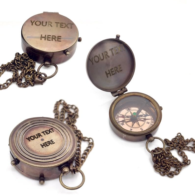 Brújula grabada personalizada de latón para hombre, compás artesanal personalizado miniatura 1