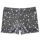 HDE Gymnastics Shorts for Girls Dance Short Glitter Sparkle Tumbling Bottoms Black with White Stars - L 10/12