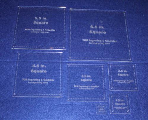 7 Piece Set Square Half Size Templates.5 Inch to 6.5 Inch - Clear 1/8 Inch