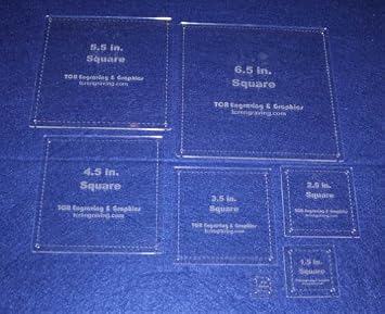 7 Piece Set Square Half Size Templates.5 Inch to 6.5 Inch - Clear 1/8 Inch