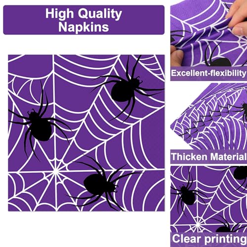 Image of Qyeahkj 100 Pcs Halloween Birthday Party Supplies Paper Plates and Napkins Set Disposable Spider Web Tableware Decorations for Halloween Theme Baby Shower Serves 25