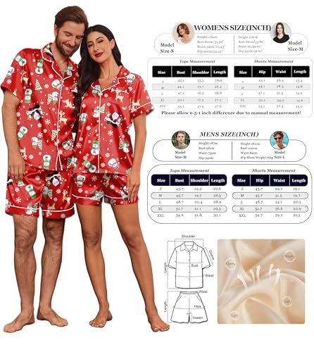 Image of Ekouaer Couple Matching Pajamas Sets Silk Short Sleeve Button Down Sleepwear Satin Pjs Shorts Set Soft Loungewear S-XXL