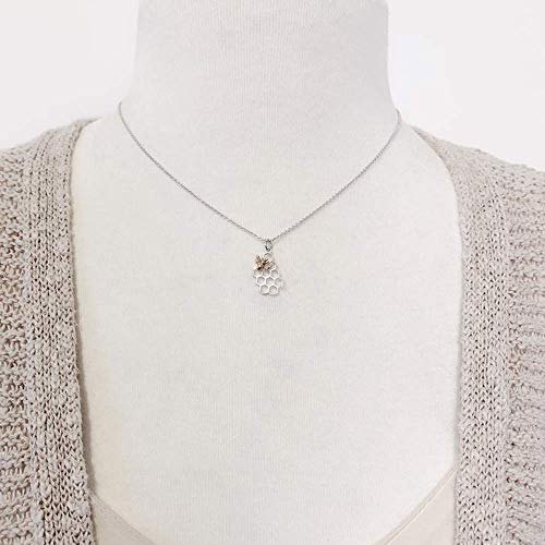 Honeycomb Charm with Bronze Bee Necklace Sterling Silver, 18"
