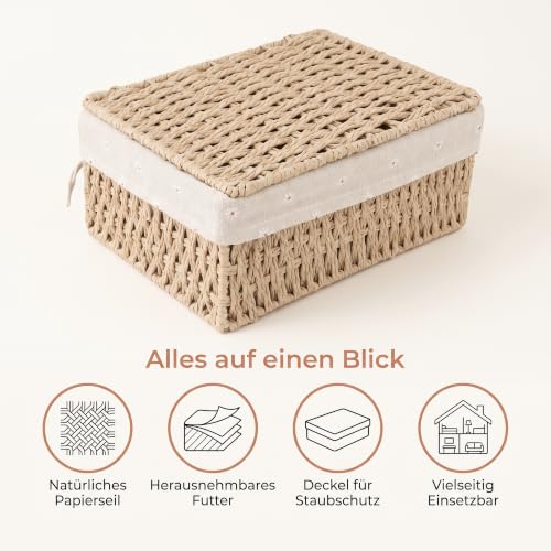 3er Set Aufbewahrungskorb Geflochten mit Futter, 3 Größen Korb Geflochten – Bild 4