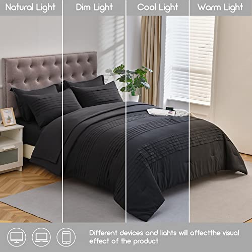 Herlura King Comforter Set Bed In A Bag 7 Pieces, Black Bedding Comforter Sets With Comforters, King Size Sheets, Pillowcases & Shams, All Season Comforters King Size Pleated Bedding Sets #TOP6
