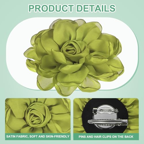 Image of M METERXITY Rose Flower Brooches and Pins for Women, Lapel Pins Dainty Satin Fabric Big Camellia Hair Flowers Clips for Wedding /Parties /Clothes /Jewelry