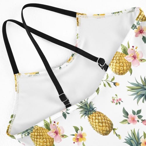 senya Girls Swimsuits One-Piece Swimwear Tie Bathing Suit Beach Summer Round Neck 9-10T White Pineapples and Flowers4