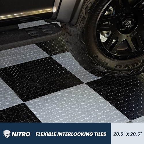 FlooringInc's 4.5mm Flex Nitro Hidden Interlocking Garage Floor Tiles, Flexible PVC Garage Tiles Flooring for a Stronger & Safer Garage, Workshop or Shed, Coin, Shelby Blue, 6 Tiles (20.5"x20.5")