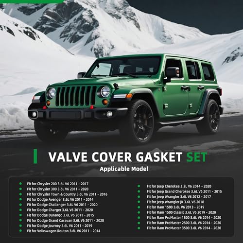 Image of Valve Cover Gasket Set VS50805R for Chrysler 200 /300 /Town & Country, for Dodge Avenger /Challenger /Charger /Grand Caravan /Durango /Journey, for Jeep Wrangler, for Ram 1500, 2011-2020, 3.6L V6