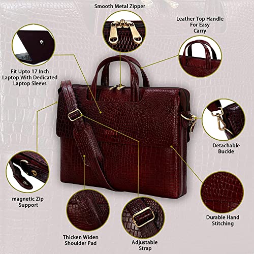 Image of RICHSIGN LEATHER ACCESSORIES Full Grain Natural Leather Laptop Messenger & Shoulder Bags for Men Women Office Briefcase Branded Stylish..Dimensions: L-14 x H- 12 x W- 2 Inch (Weight=900 GR)