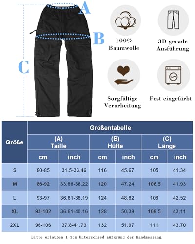 DUOLUVA Cargohose Männer Winter Arbeitshosen Herren Cargo Pants Männer Stretch Schwarz L