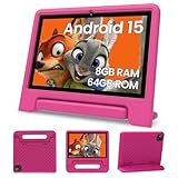 ApoloSignage 2025 Android 15 Kids Tablet, 10 Zoll HD Display, Octa-Core-Prozessor, 8 GB RAM, 64 GB ROM (erweiterbar auf 1 TB), mit Kinderplatz, Kindersicherung, langlebiger Akku (Rosa)