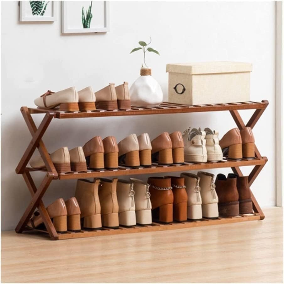 Foldable Bamboo Shoe Rack,for Home Entryway & Closet, Stylish Organizer for Shoes Boots & Accessories（Brown 5 Layers 70cm）