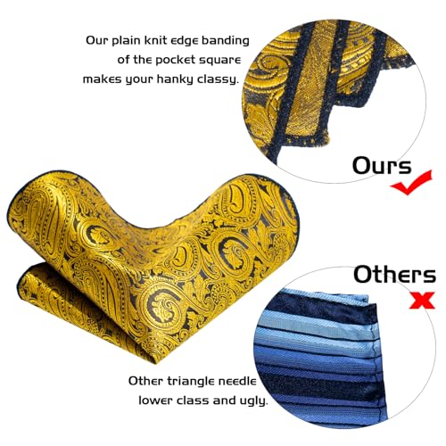 Image of 5PCS Tie and Pocket Square for Men, Silk Necktie and Handkerchief Cufflinks with Gold Ring and Lapel Pin Set