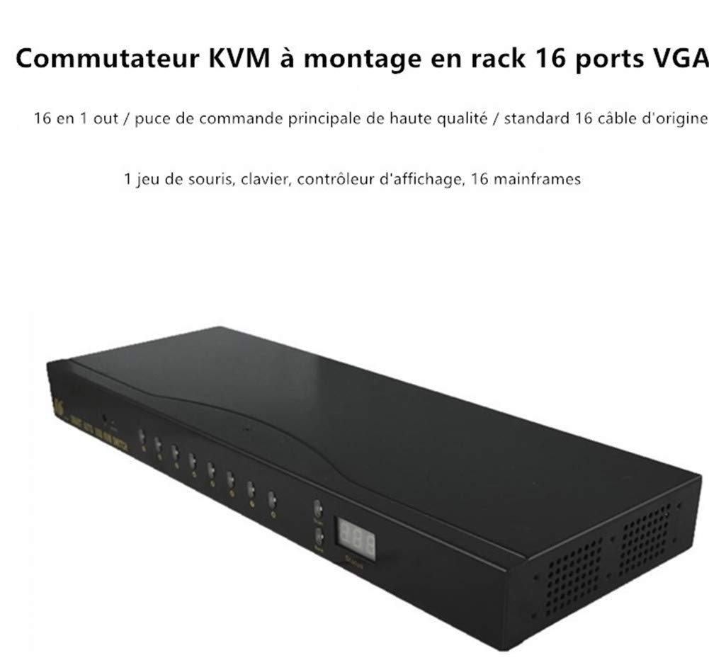 Commutateur KVM VGA USB, commutateur KVM 16 Ports VGA 16 en 1 télécommande projecteur vidéo avec câble VGA 16: pour Win98 / ME / 2KP4 / XP / 2003, Linux, Mac (16 Ports)