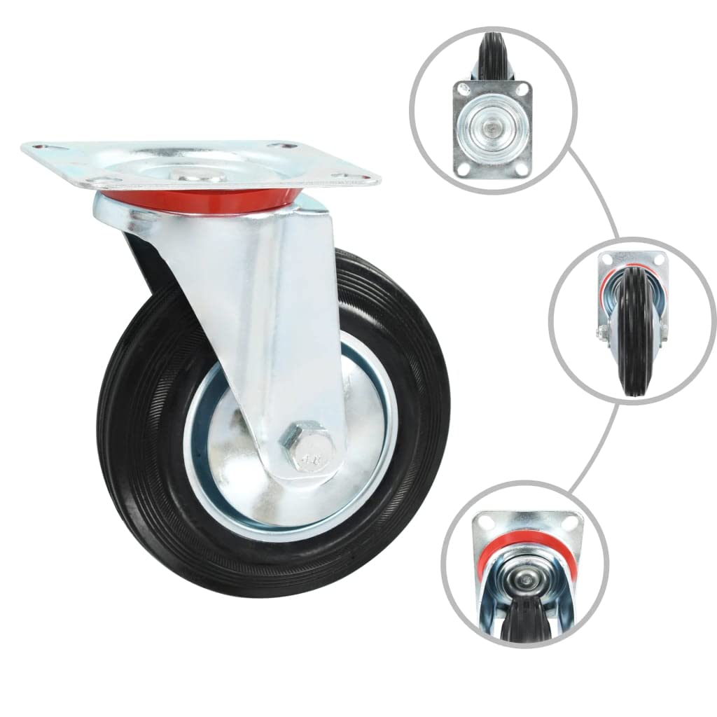 4 Lenkrollen 160 mm aus Gummi mit Eisenrahmen, Schwerlastrollen bis 150 kg pro Rolle, geräuschlos und bodenschonend, rostfrei durch Zinkbeschichtung
