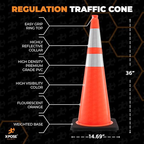 Image of Xpose Safety 36 Inch Orange Traffic Cones with 6 inch & 4 inch Collars