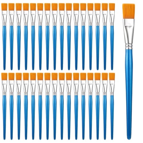 32 Pcs 1 Inch Flat Paint Brushes for Acrylic Painting Watercolor Large Acrylic Paint Brush Artist Painting Brush with Wooden Handles for Acrylic, Watercolor, Oil, Crafts, Face Body Art by EupHHonycs - Used condition - US$11.66