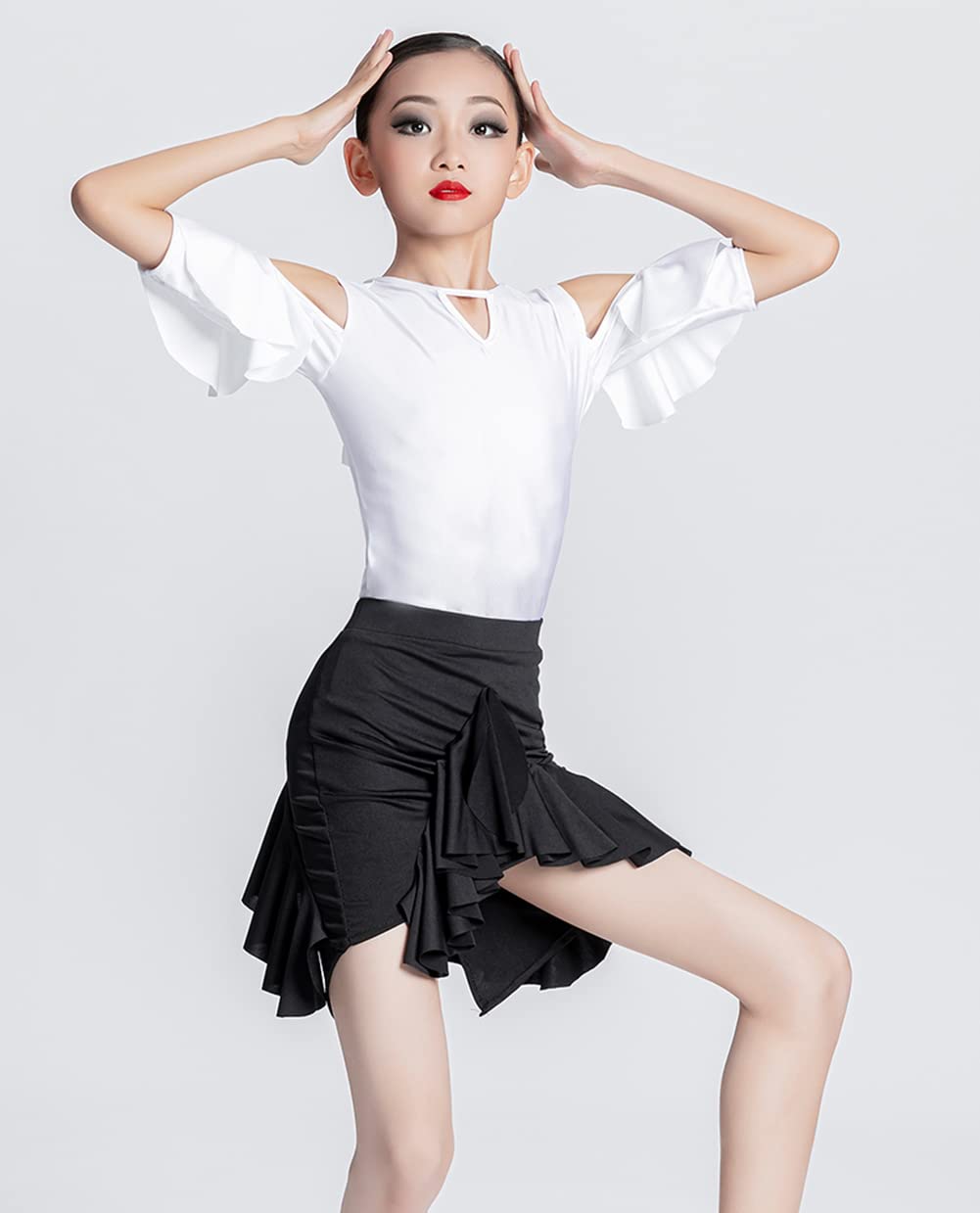 Dziewczyna z rozcięciem sukienka do tańca latynoskiego dziecięca praktyka ubrania ubrania tańca Rumba Samba balet Tango motyle rękawy Performancecostume