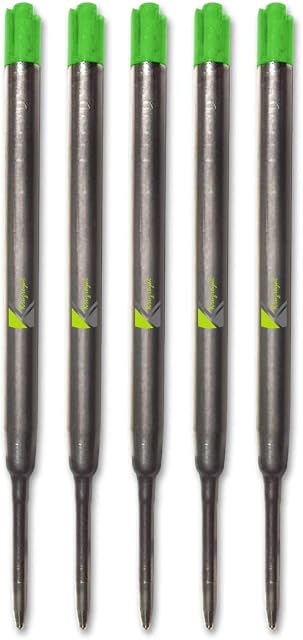 5 x Green Quality Refills Compatible for Parker Ballpoint Medium Green x 5 - Green (Pack of 5)
