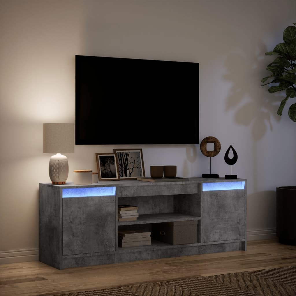 TV-Schrank mit LED-Beleuchtung, Betongrau, 139,5x34x50 cm, Holzwerkstoff, für Wohnzimmer, Entertainment Center, Media Console
