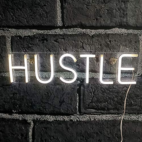 Hustle LED Neon Sign Novelty Light Wall Art Decorative Wall Hanging Sign for Bedroom Living Room Kid’s Room Party Home Decor Neon Night Light USB Powered Large 19.7x4.9” White - Thumbnail 3