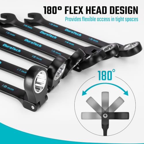 Image of DURATECH Flex-Head Ratcheting Wrench Set, 22-Piece, Black Electrocoat