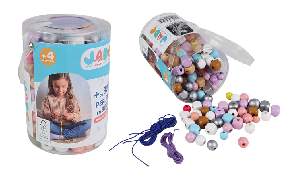 J.A.D.E - Pack de 9 Sets de 300 Perles - Loisir Créatif - 105720PA - Bois FSC - Activités Manuelles - Adultes - Enfants - Imagination - Cadeaux - Anniversaire - Écoresponsable - À Partir de 4 ans